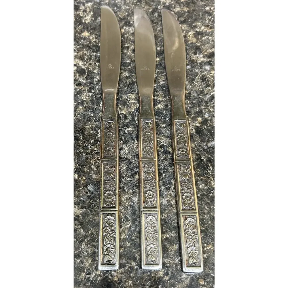 Vtg Oneida Northland Spring Fever Set Of 3 Dinner Knives Korea Stainless Steel